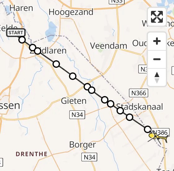 Vlucht Traumahelikopter PH-TTR van Groningen Airport Eelde naar Musselkanaal op woensdag 4 december 2024 8:59