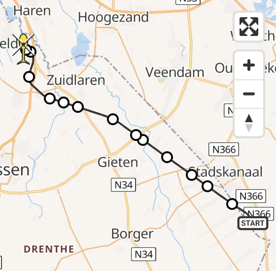 Vlucht Traumahelikopter PH-TTR van Musselkanaal naar Groningen Airport Eelde op woensdag 4 december 2024 9:35