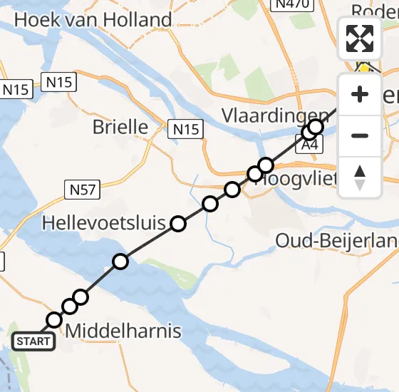 Vlucht Traumahelikopter PH-UMC van Dirksland naar Rotterdam The Hague Airport op woensdag 4 december 2024 9:57