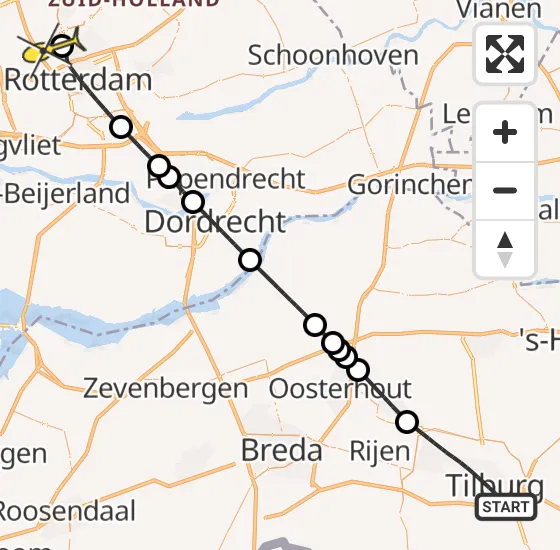 Vlucht Traumahelikopter PH-UMC van Tilburg naar Rotterdam The Hague Airport op woensdag 4 december 2024 12:24