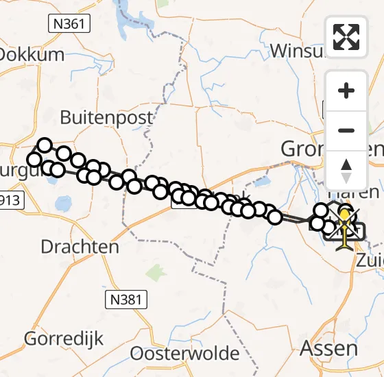 Vlucht Traumahelikopter PH-TTR van Groningen Airport Eelde naar Groningen Airport Eelde op woensdag 4 december 2024 14:16