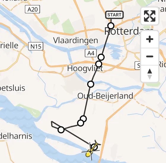 Vlucht Politiehelikopter PH-PXB van Rotterdam The Hague Airport naar Zuid-Beijerland op woensdag 4 december 2024 15:12