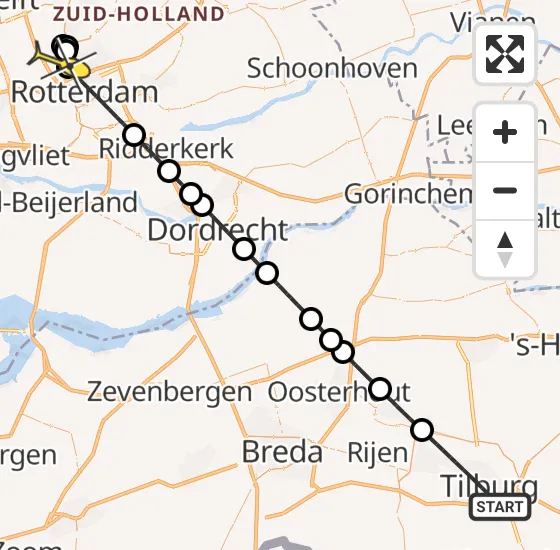 Vlucht Traumahelikopter PH-UMC van Tilburg naar Rotterdam The Hague Airport op woensdag 4 december 2024 18:54