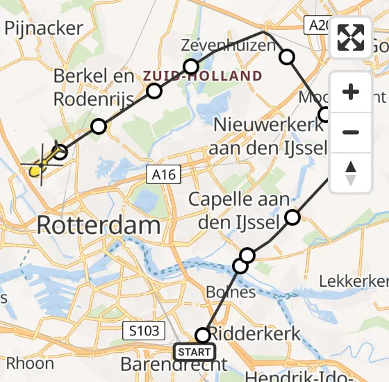 Vlucht Politiehelikopter PH-PXB van Barendrecht naar Rotterdam The Hague Airport op woensdag 4 december 2024 19:53