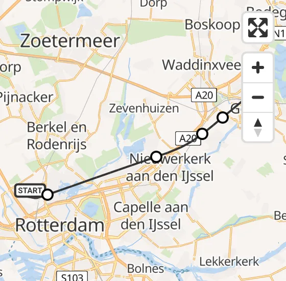 Vlucht Traumahelikopter PH-UMC van Rotterdam The Hague Airport naar Gouda op woensdag 4 december 2024 20:11