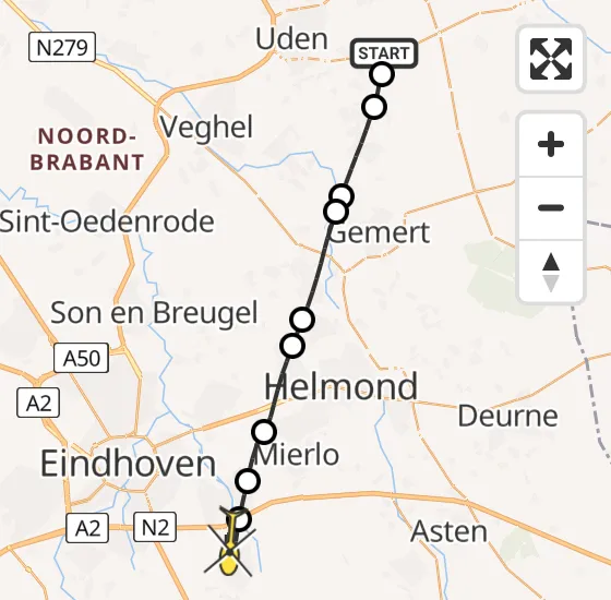 Vlucht Traumahelikopter PH-HVB van Vliegbasis Volkel naar Heeze op woensdag 4 december 2024 21:57