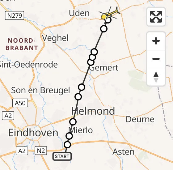 Vlucht Traumahelikopter PH-HVB van Heeze naar Vliegbasis Volkel op woensdag 4 december 2024 22:30