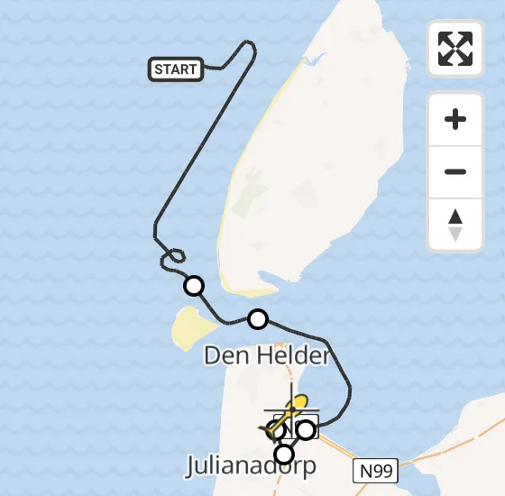 Vlucht Kustwachthelikopter PH-SAR van  naar Vliegveld De Kooy op maandag 9 december 2024 19:47