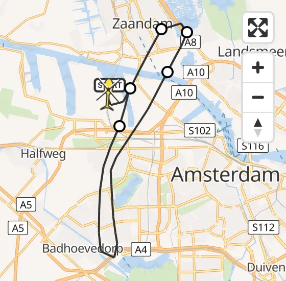 Vlucht Traumahelikopter PH-LLN van Amsterdam Heliport naar Amsterdam Heliport op maandag 9 december 2024 19:56