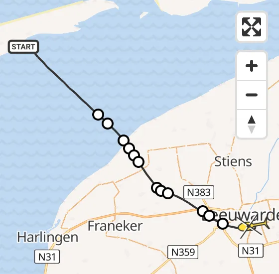 Vlucht Ambulancehelikopter PH-HOW van Oosterend naar Leeuwarden op woensdag 11 december 2024 14:35
