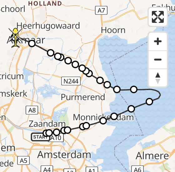 Vlucht Traumahelikopter PH-MAA van Amsterdam Heliport naar Alkmaar op woensdag 11 december 2024 17:02