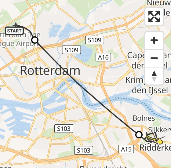 Vlucht Traumahelikopter PH-UMC van Rotterdam The Hague Airport naar Ridderkerk op woensdag 11 december 2024 21:12