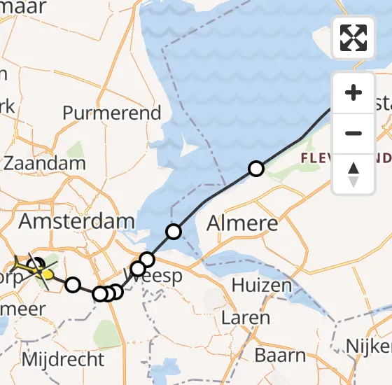 Vlucht Politiehelikopter PH-PXX van Lelystad naar Schiphol op woensdag 11 december 2024 21:13