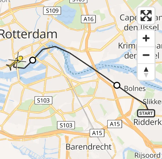 Vlucht Traumahelikopter PH-UMC van Ridderkerk naar Erasmus MC op woensdag 11 december 2024 21:59