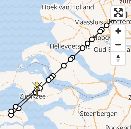 Vlucht Traumahelikopter PH-UMC van Rotterdam The Hague Airport naar Noordgouwe op vrijdag 13 december 2024 19:57