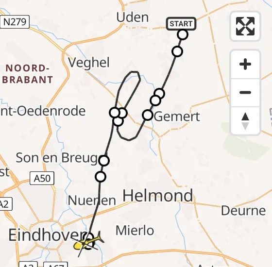 Vlucht Traumahelikopter PH-HVB van Vliegbasis Volkel naar Geldrop op vrijdag 13 december 2024 23:00