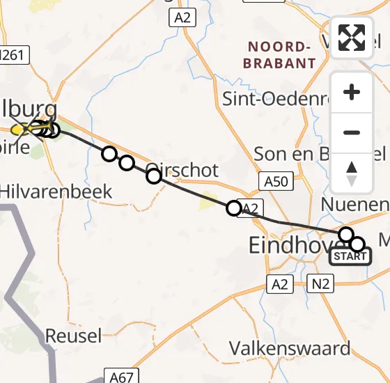 Vlucht Traumahelikopter PH-HVB van Geldrop naar Tilburg op vrijdag 13 december 2024 23:40