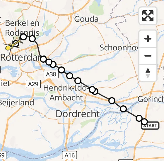 Vlucht Traumahelikopter PH-UMC van Almkerk naar Rotterdam The Hague Airport op zaterdag 14 december 2024 15:51