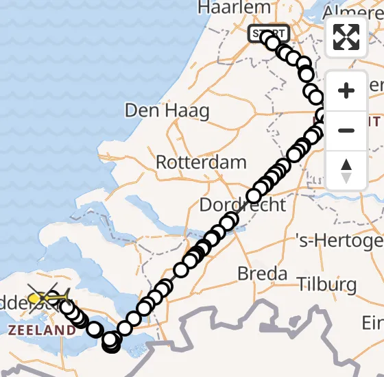 Vlucht Politiehelikopter PH-PXC van Schiphol naar Vliegveld Midden-Zeeland op zaterdag 14 december 2024 20:02