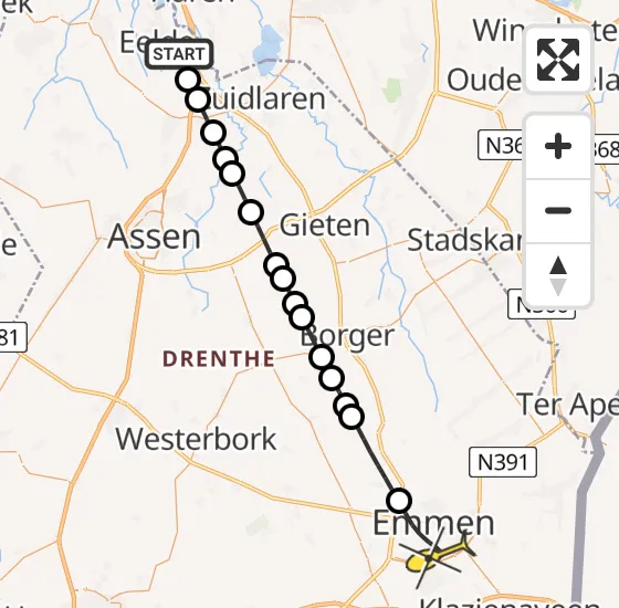 Vlucht Traumahelikopter PH-TTR van Groningen Airport Eelde naar Emmen op zaterdag 14 december 2024 20:21