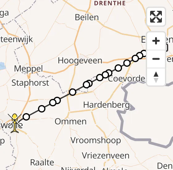 Vlucht Traumahelikopter PH-TTR van Emmen naar Zwolle op zaterdag 14 december 2024 21:37