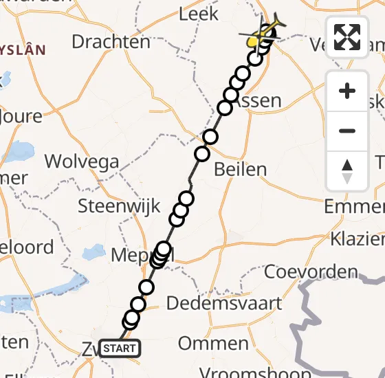 Vlucht Traumahelikopter PH-TTR van Zwolle naar Groningen Airport Eelde op zaterdag 14 december 2024 22:32