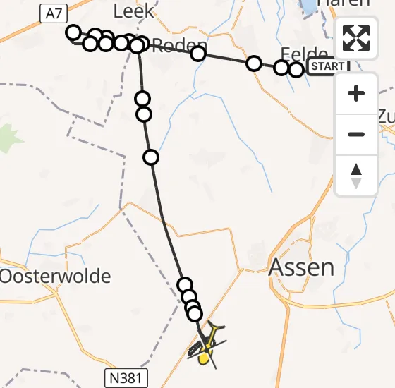 Vlucht Traumahelikopter PH-TTR van Groningen Airport Eelde naar Smilde op zondag 15 december 2024 0:19