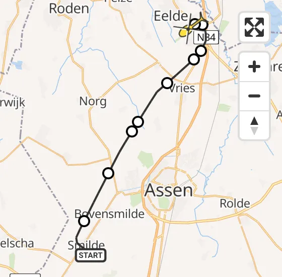 Vlucht Traumahelikopter PH-TTR van Smilde naar Groningen Airport Eelde op zondag 15 december 2024 0:38