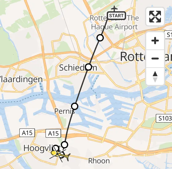 Vlucht Traumahelikopter PH-UMC van Rotterdam The Hague Airport naar Hoogvliet op zondag 15 december 2024 2:02