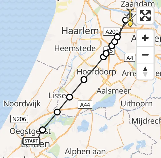 Vlucht Traumahelikopter PH-MAA van Leiden naar Amsterdam Heliport op zondag 15 december 2024 3:24