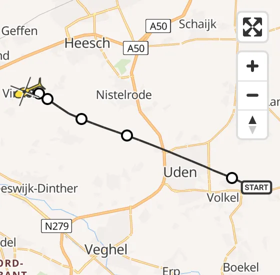 Vlucht Traumahelikopter PH-HVB van Vliegbasis Volkel naar Vinkel op zondag 15 december 2024 3:51