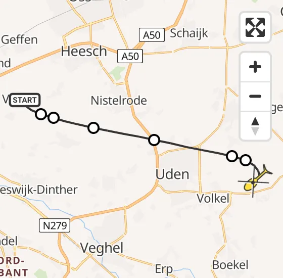 Vlucht Traumahelikopter PH-HVB van Vinkel naar Vliegbasis Volkel op zondag 15 december 2024 4:16