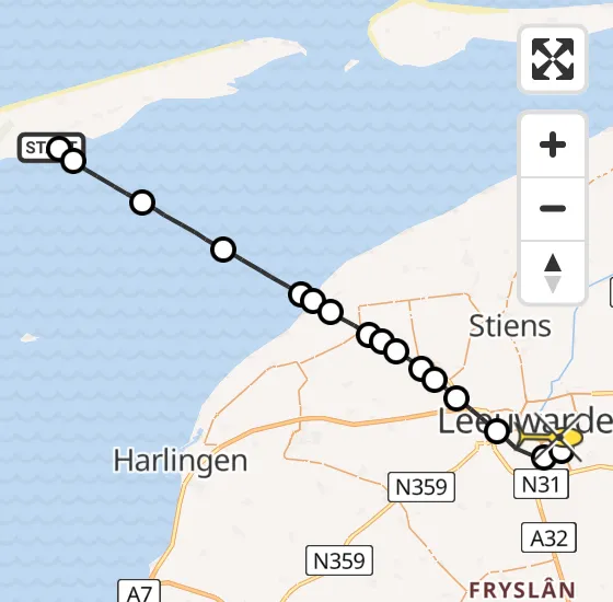 Vlucht Ambulancehelikopter PH-HOW van Kinnum naar Leeuwarden op zondag 15 december 2024 5:03