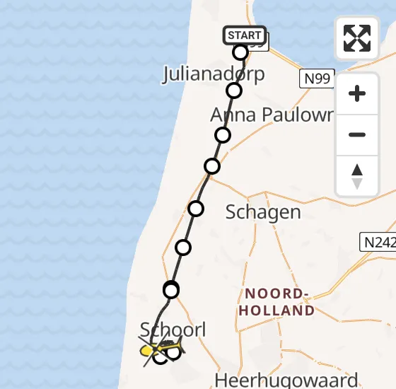 Vlucht Kustwachthelikopter PH-SAR van Vliegveld De Kooy naar Schoorl op zondag 15 december 2024 16:48