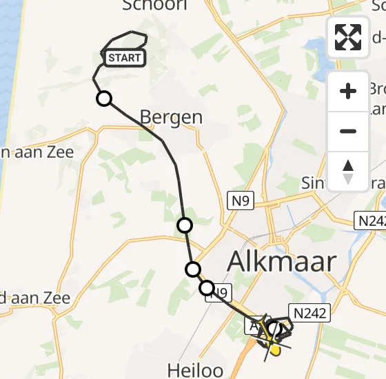 Vlucht Kustwachthelikopter PH-SAR van Schoorl naar Alkmaar op zondag 15 december 2024 17:10