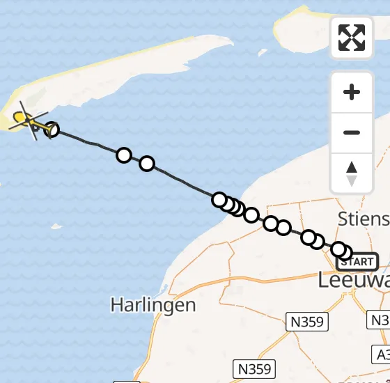 Vlucht Ambulancehelikopter PH-HOW van Vliegbasis Leeuwarden naar West-Terschelling op maandag 16 december 2024 8:33