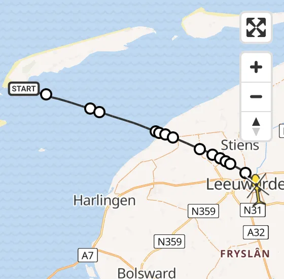 Vlucht Ambulancehelikopter PH-HOW van West-Terschelling naar Leeuwarden op maandag 16 december 2024 9:07