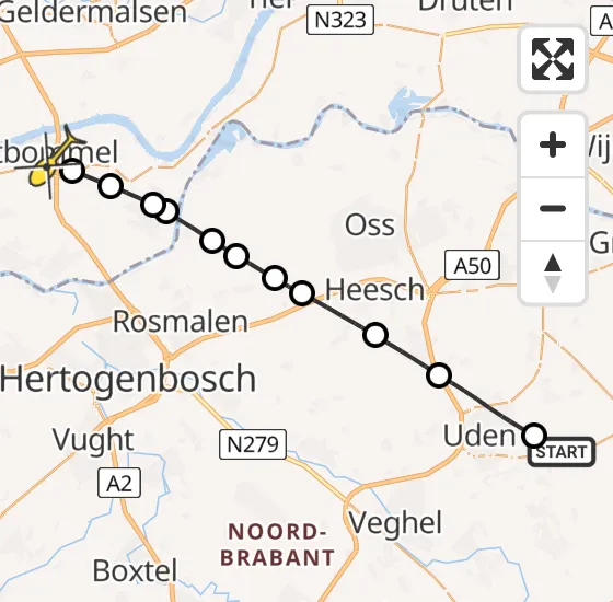 Vlucht Traumahelikopter PH-HVB van Vliegbasis Volkel naar Zaltbommel op maandag 16 december 2024 9:30