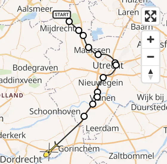 Vlucht Politiehelikopter PH-PXB van Waverveen naar Hardinxveld-Giessendam op maandag 16 december 2024 9:40