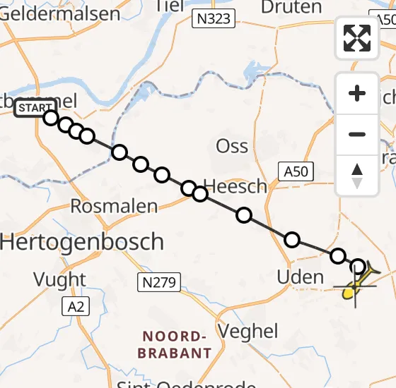 Vlucht Traumahelikopter PH-HVB van Zaltbommel naar Vliegbasis Volkel op maandag 16 december 2024 9:54