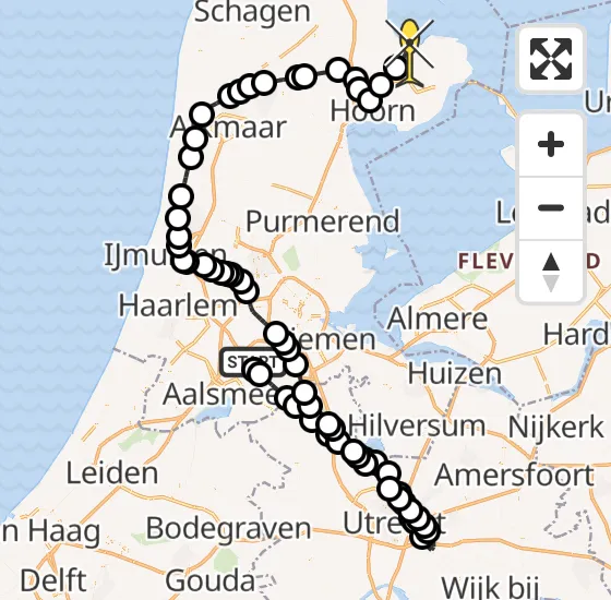 Vlucht Politiehelikopter PH-PXC van Schiphol naar Wervershoof op maandag 16 december 2024 9:59