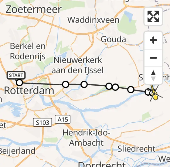 Vlucht Traumahelikopter PH-UMC van Rotterdam The Hague Airport naar Groot-Ammers op maandag 16 december 2024 13:13