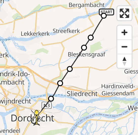 Vlucht Traumahelikopter PH-UMC van Groot-Ammers naar Dordrecht op maandag 16 december 2024 13:52