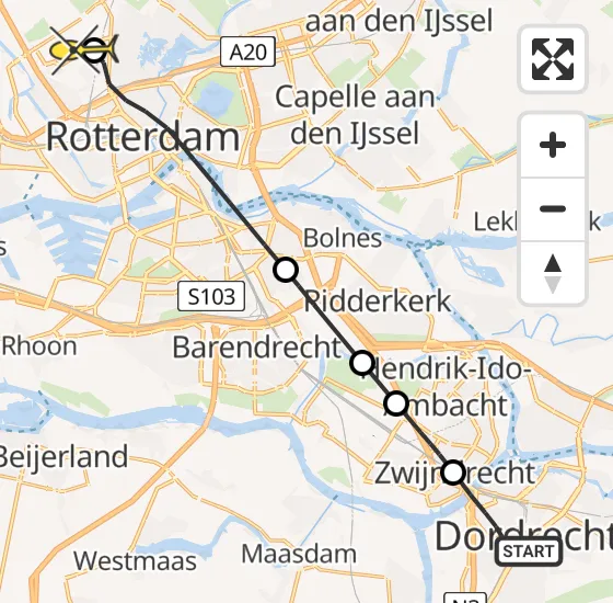 Vlucht Traumahelikopter PH-UMC van Dordrecht naar Rotterdam The Hague Airport op maandag 16 december 2024 14:23