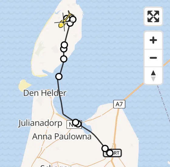 Vlucht Politiehelikopter PH-PXF van Vliegveld Middenmeer naar Texel International Airport op maandag 16 december 2024 15:36