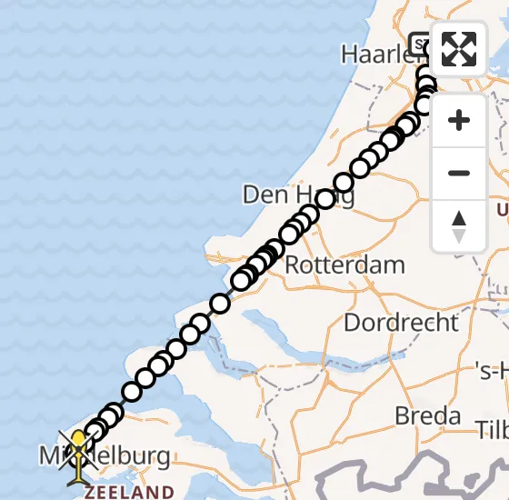 Vlucht Traumahelikopter PH-MAA van Amsterdam Heliport naar Biggekerke op maandag 16 december 2024 16:32