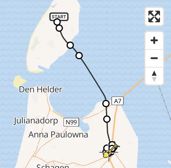 Vlucht Politiehelikopter PH-PXF van Texel International Airport naar Vliegveld Middenmeer op maandag 16 december 2024 18:40