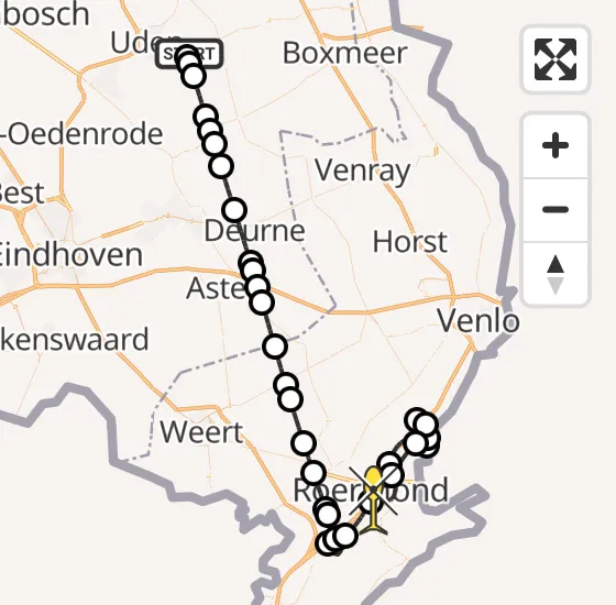 Vlucht Politiehelikopter PH-PXC van Vliegbasis Volkel naar Roermond op maandag 16 december 2024 18:46