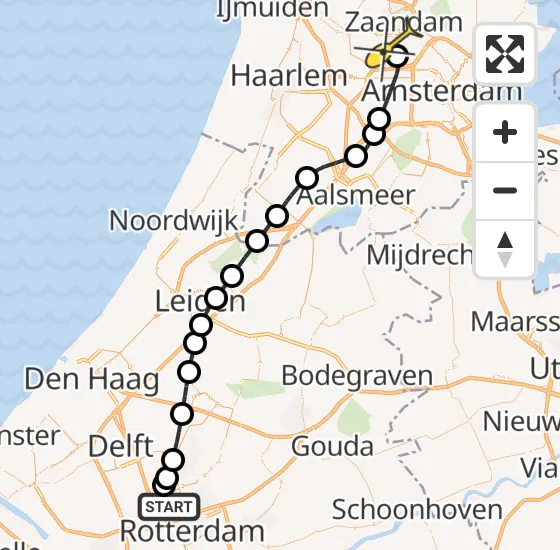 Vlucht Traumahelikopter PH-MAA van Rotterdam The Hague Airport naar Amsterdam Heliport op maandag 16 december 2024 18:58