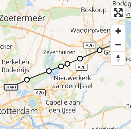 Vlucht Traumahelikopter PH-UMC van Rotterdam naar Gouda op maandag 16 december 2024 19:25